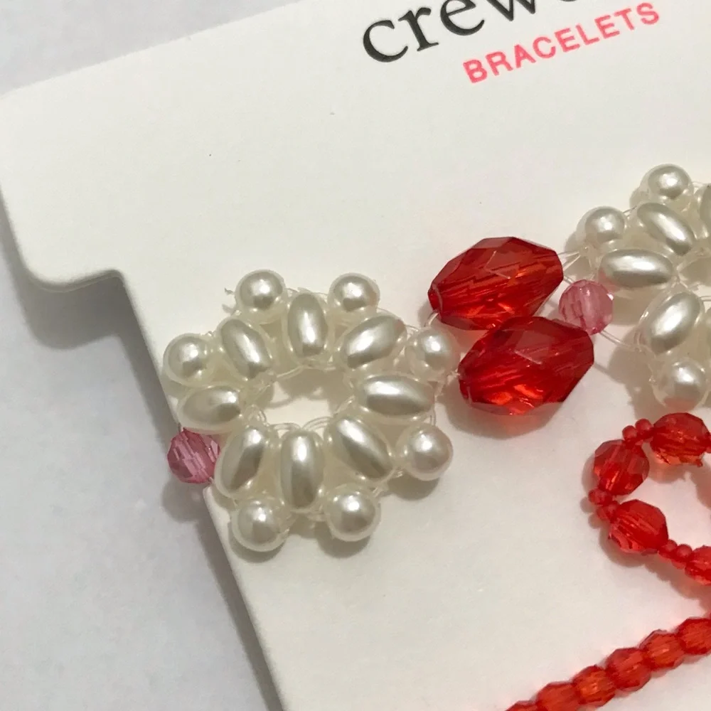 NWT Crewcuts Beaded Bracelet Set, Valentine’s Day Bow Red White J. Crew Girls